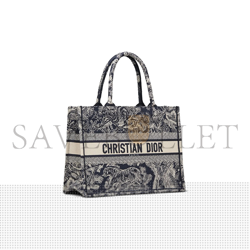 D*or canvas embroidered medium D*oriviera toile de jouy book tote blue m1296zrgo-m928 (36*27*17cm)